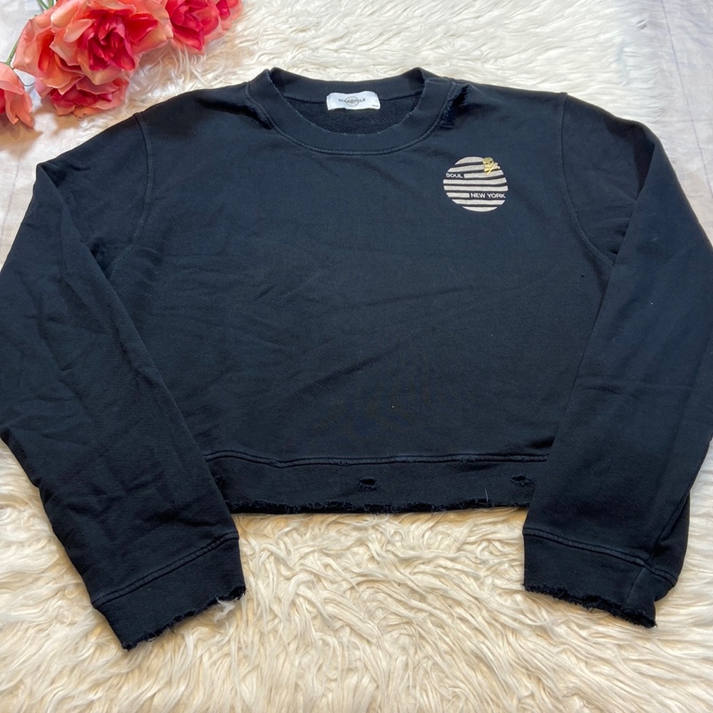 SOULCYCLE Soul New York Black Distressed Sweatshirt sz S